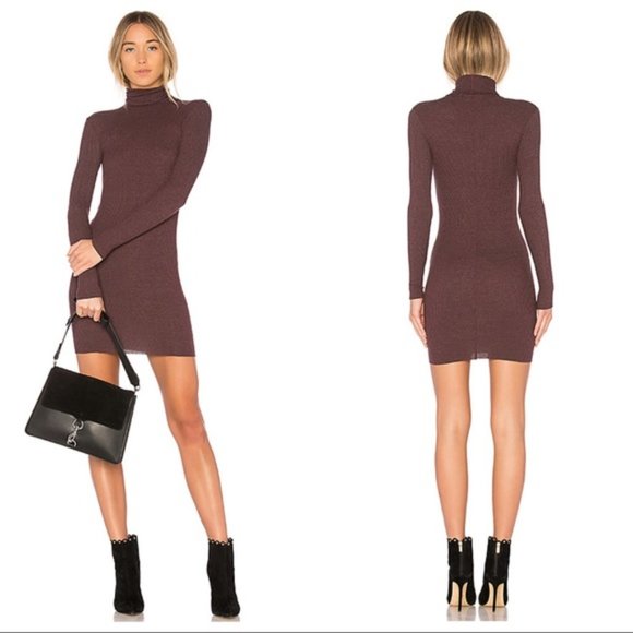 New Revolve Enza Costa rib knit turtleneck long sleeve bodycon mini dress